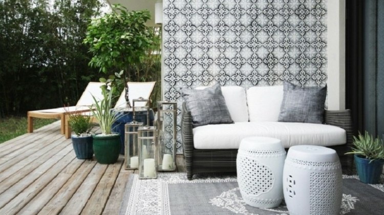terrass design modern idé grå nyanser mönster vägg idé