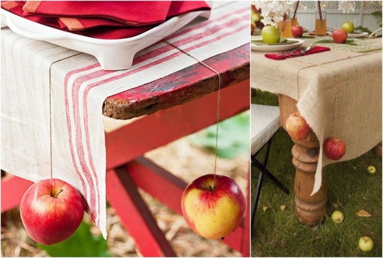 Gör bordsdukar själv med äpplen och jute till höstfester