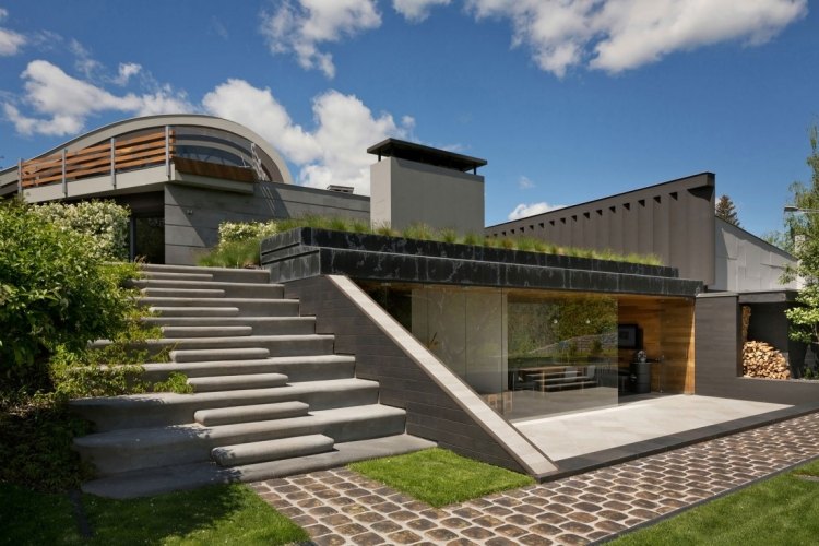 Terrass och trädgård -moderna-arkitektur-landskap-trappor-tak-terrass-natur-gräsmatta