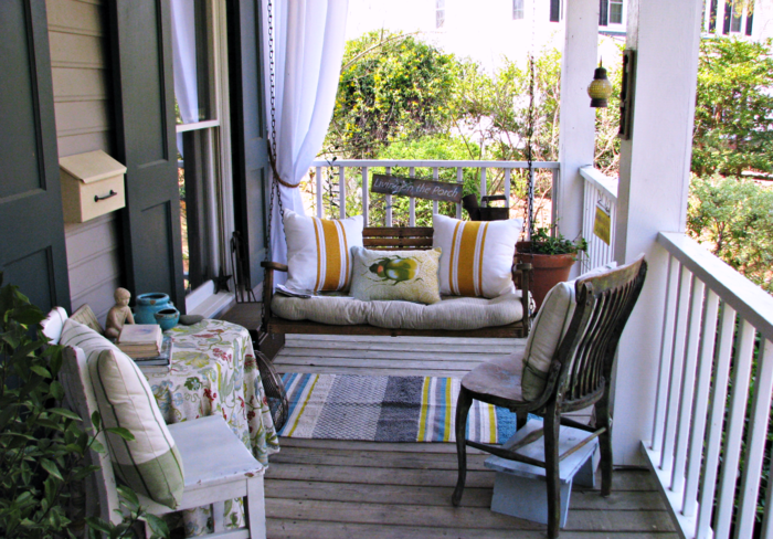 deco idéer veranda swing soffa utomhus matta design