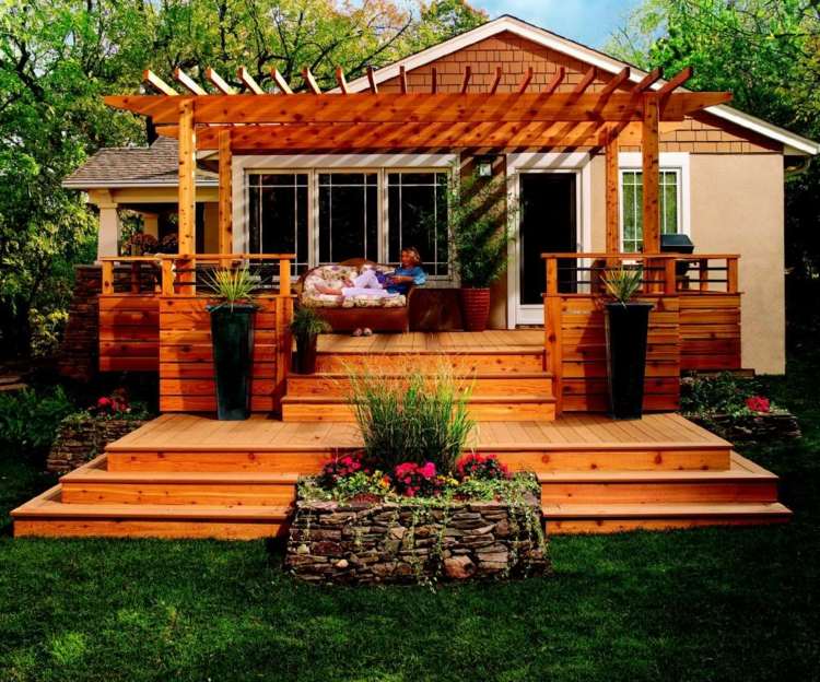 idéer terrasser pergola trädgård soffa hus växter