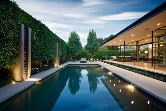 häck växter integritet skärm-minimalistisk hus trädgård-med pool