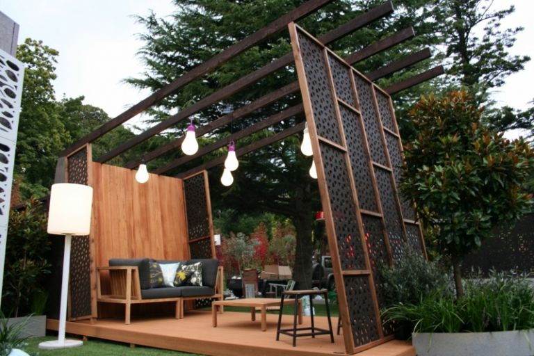 terrass sekretess skärm stål trä design soffa bar
