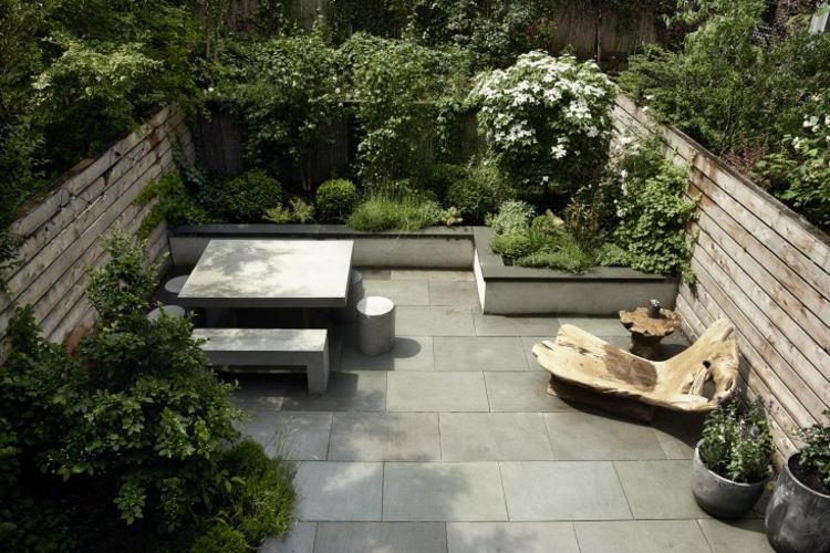 terrass och trädgård design modern upphöjd sängbänk trä schäslong