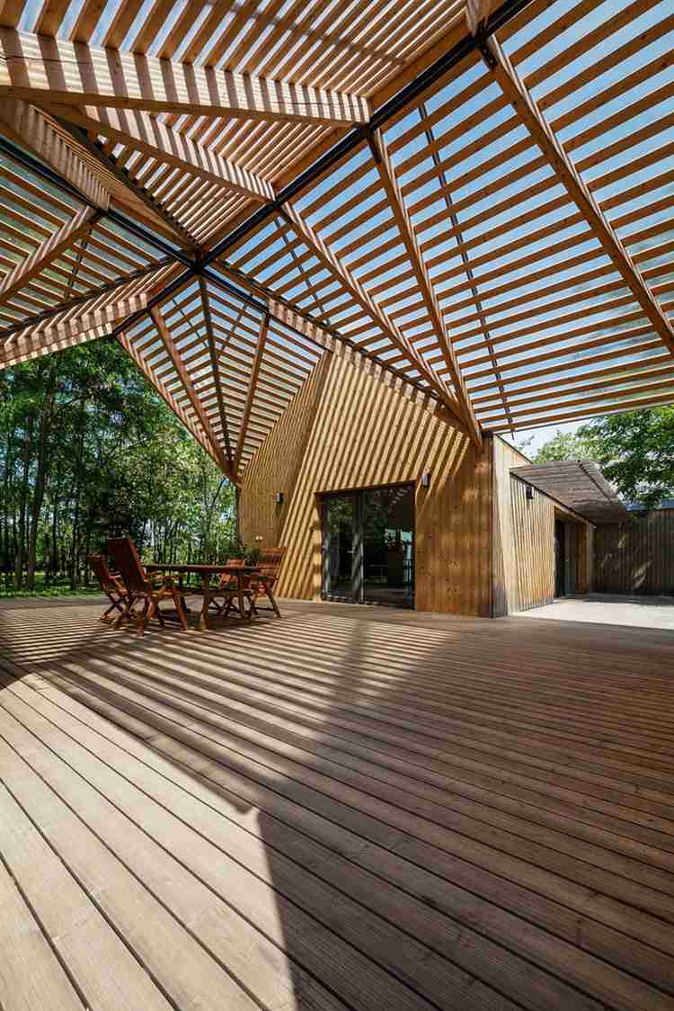 Terrass takläggning trä geometrisk struktur