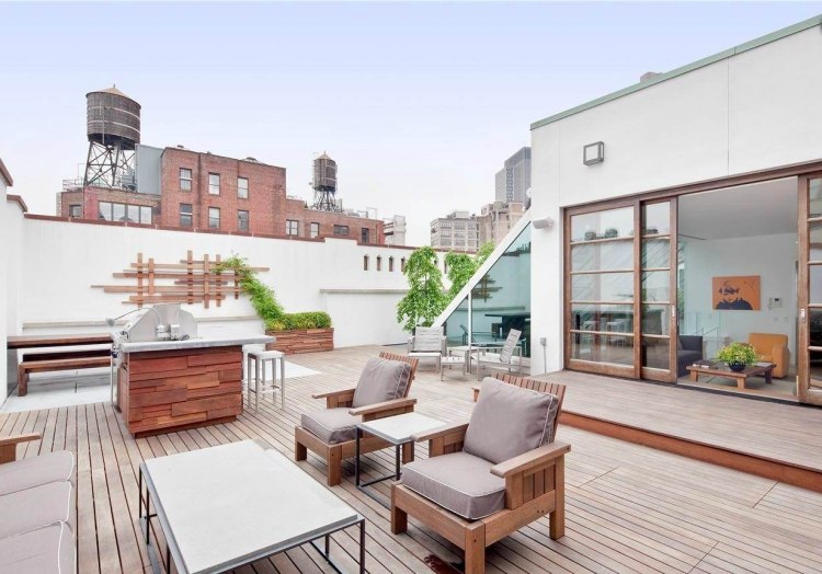 Terrassdesign-modern trä-trädgårdsmöbler-ljus stadslägenhet
