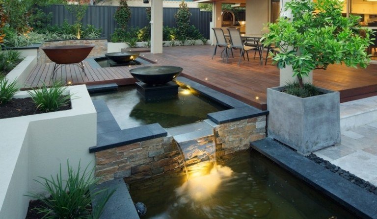 Skapa en terrassdamm, brazier och vattenfunktioner