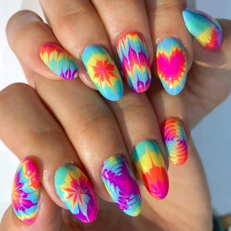 Rainbow Nails Tie Dye Nail Designs Nail Trends