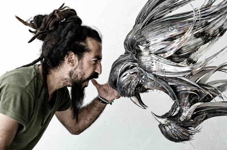 djurskulpturer metall yilmaz tiger silverfärg