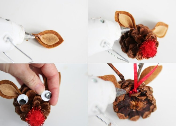 Instruktioner för att göra Rudolphs öron med en röd näsa