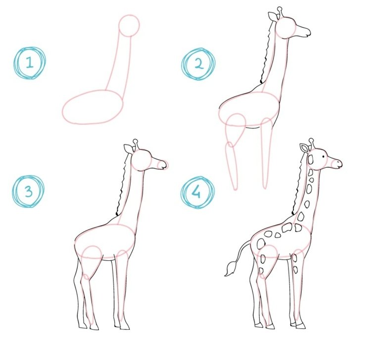 Måla djur - rita giraff från cirklar och ellipser