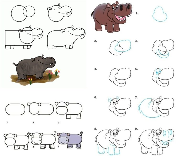 Måla djur med Therma Zoo eller djungel - 3 instruktioner för flodhäst och flodhäst