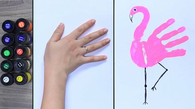 Måla djur med akryl - instruktioner med handavtryck