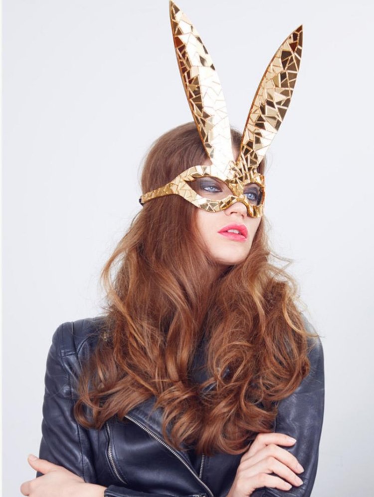 Djurdräkter för vuxna-karnevalsmasker-mode-kanin-guld-öron-mosaik-spegel