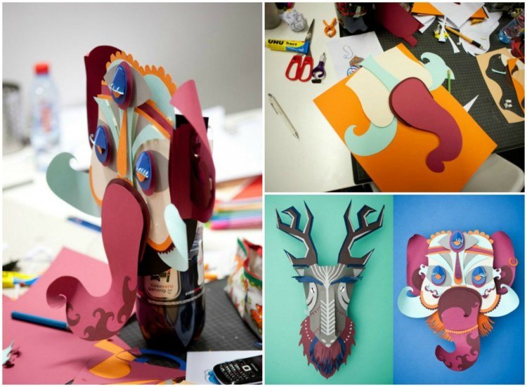 djurmask-tinker-papper-karneval-mask-3d-elefant-rådjur-lim-sax