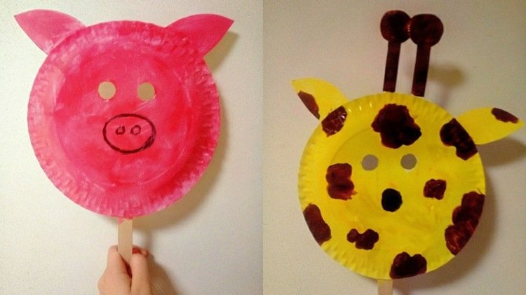 djurmasker-tinker-papper-tallrikar-karneval-masker-rosa-gris-gul-giraff-papper-öron