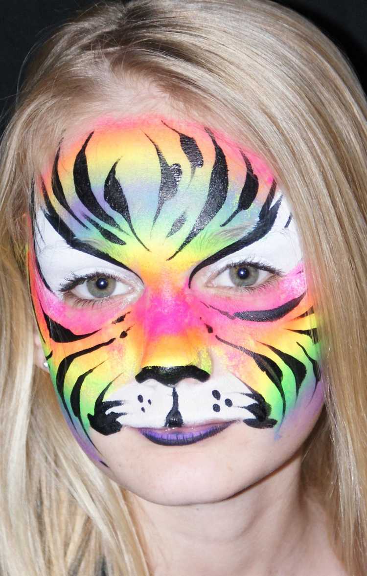 Rainbow tiger ansikte tonårig flicka