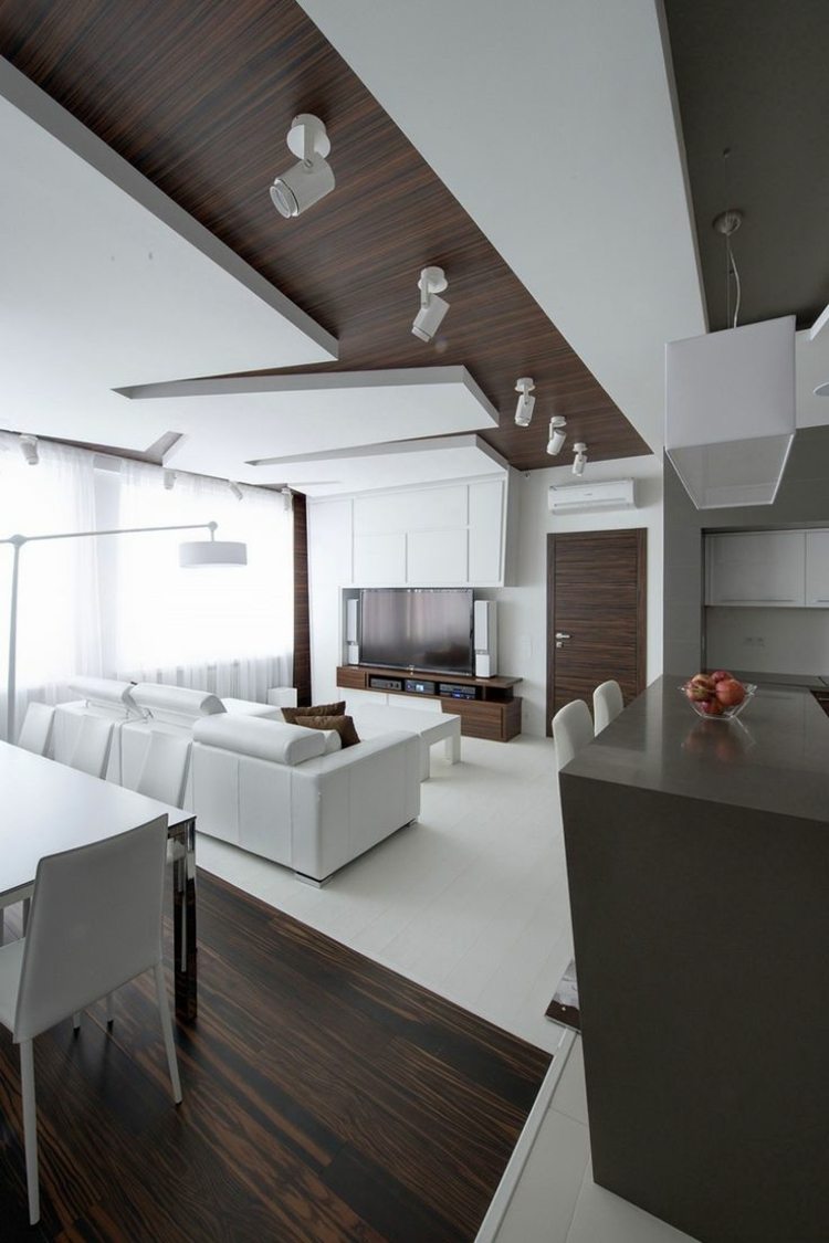 ovanligt-möbler-vardagsrum-upphängd-tak-trä-mörk-minimalistisk