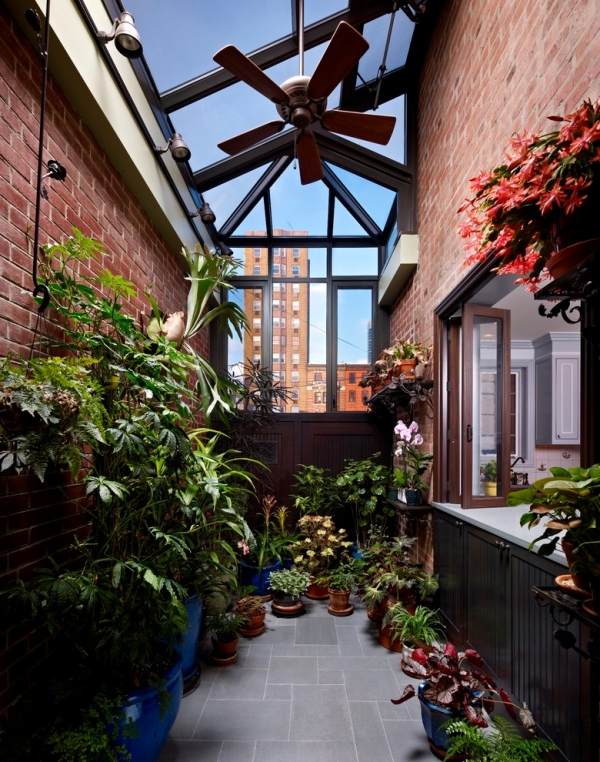 Växter i vinterträdgården glas tak underhålla balkong lägenhet
