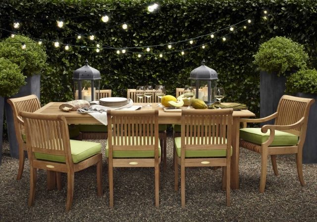 tips för sommarfesten framgångsrika teak trädgårdsmöbler ljus fairy lights