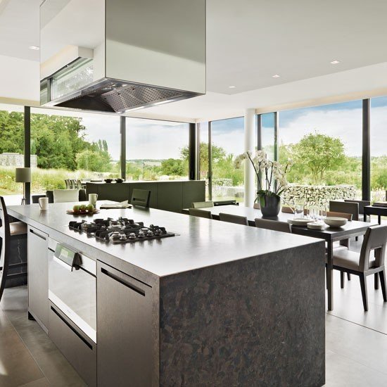 Idéer för köksfönstret golv till tak fönster glasväggar kök i rostfritt stål