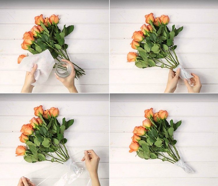 Tips och tricks i hushållet blommor-håll-fräschare-längre-hängande film-fuktig trasa