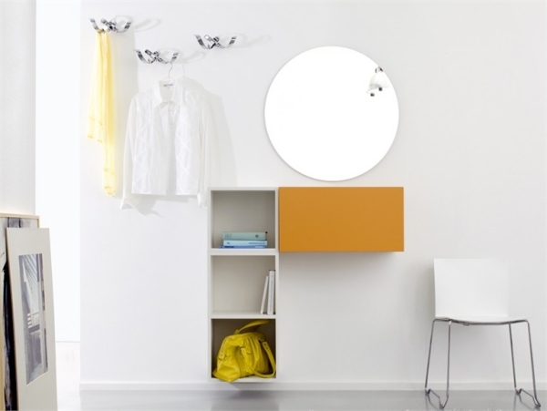 kompakta möbler hall design hyllor rund vägg spegel vägg krokar