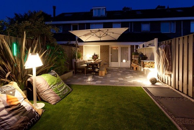 belysning idéer trädgård terrass beanbag utomhus golvlampa