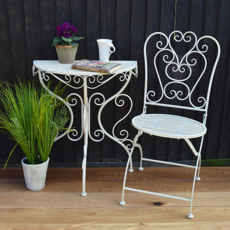 bord-balkong-utomhus-metall-järn-vintage-vit-hopfällbar stol