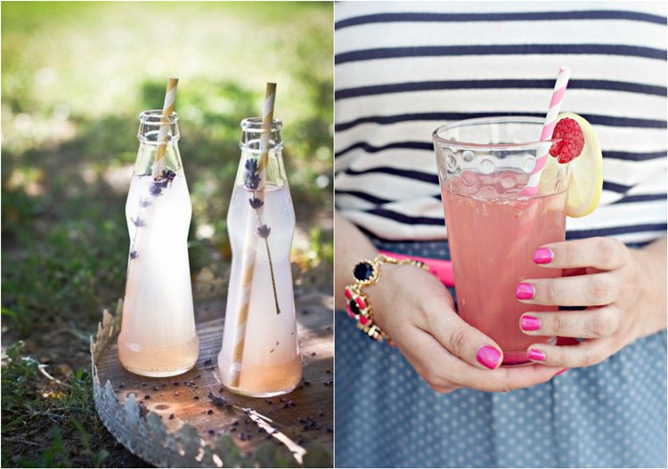 bordsdekoration-grill-trädgård-uppfriskande-drinkar-limonad-lavendel-färgglada-sugrör