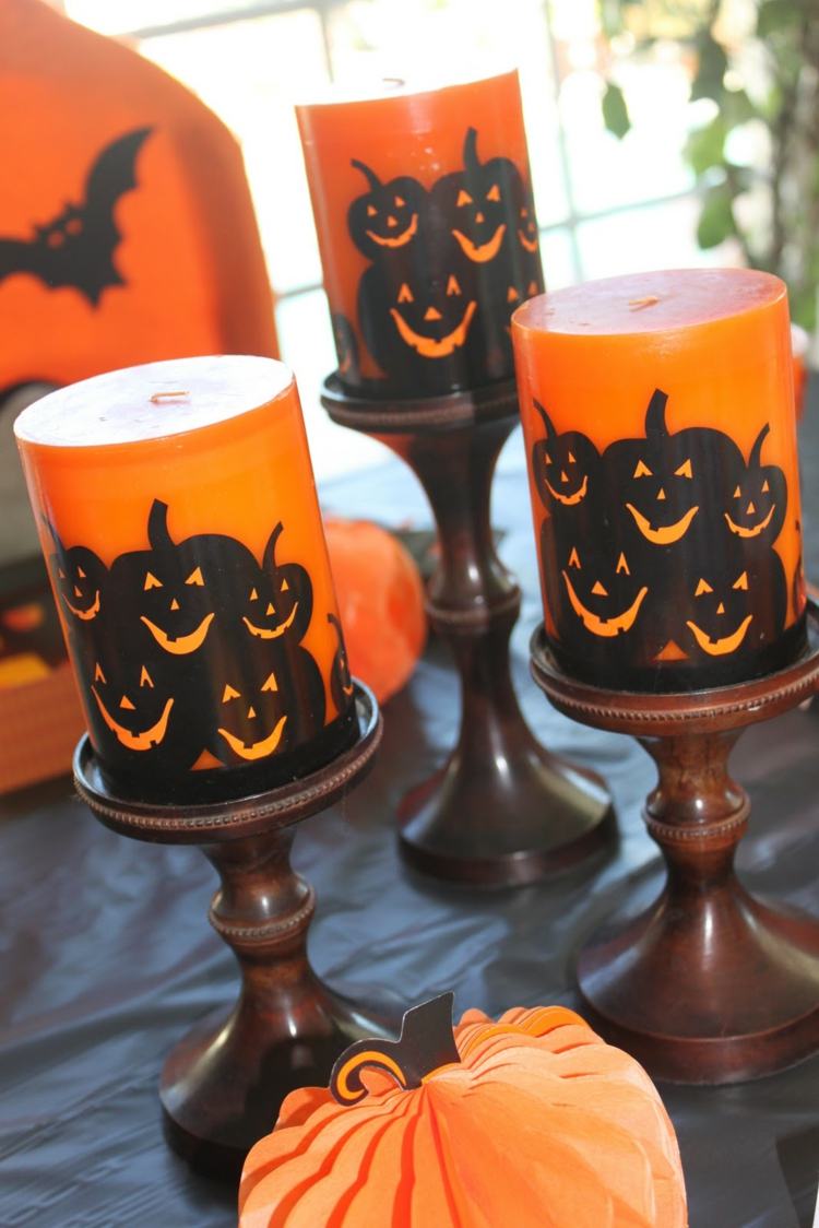 bordsdekoration för halloween festljus står pumpamotiv orange svart