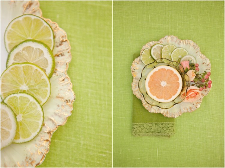 bordsdekoration-idéer-lime-dessert-tallrik-glasskål-grapefrukt-rosor-john's wort-bordsduk-servett