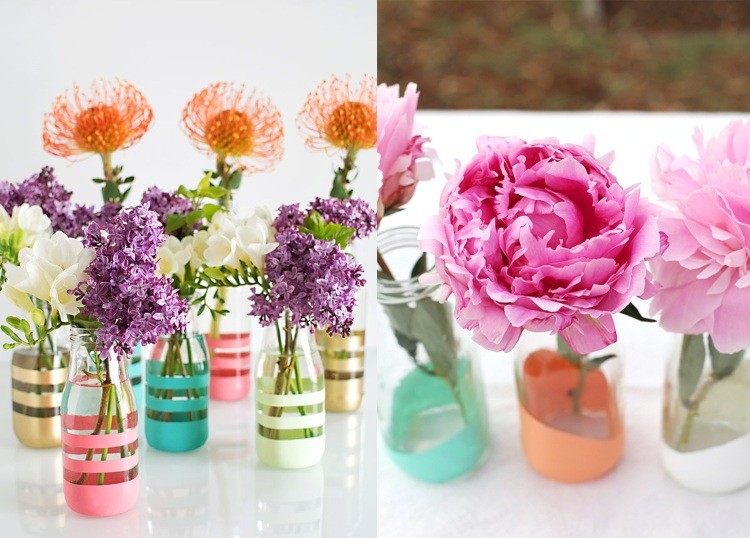 Vaser i pastellfärger målar idéer för bordsdekorationer
