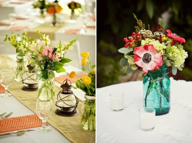 Syltburk lykta blomsterarrangemang grön bordslöpare