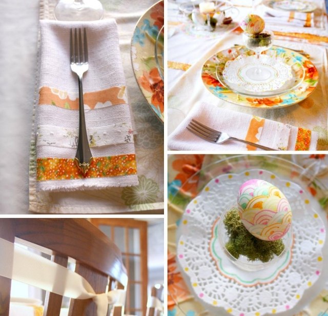 bordsdekoration påsk själv orange tema servettplatta målat ägg