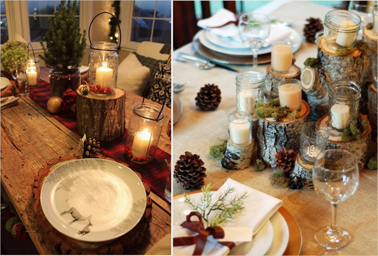 bordsdekoration för julträstammar idé ljusstake rustik design