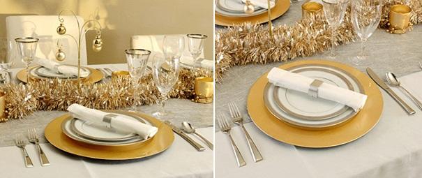 bordsdekoration för julidé gyllene krans tallrik servettring