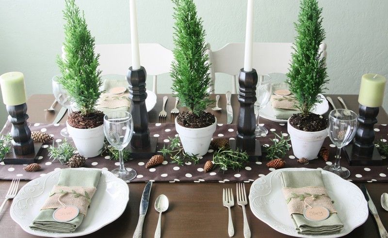 Bordsdekoration-jul-puristisk-krukväxt träd-cypress-grönt