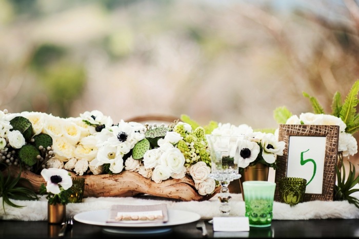 dekoration bröllop bord våren teibholz bord nummer grön vit