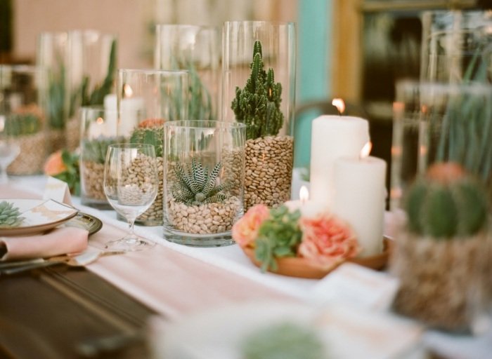 saftiga kaktusbordsdekorationer för sommarbröllopsvaser