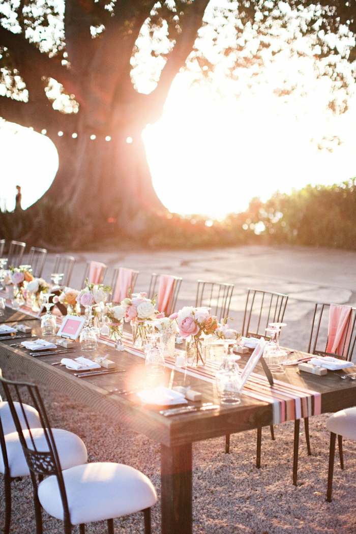 strandbord dekorationer för sommar bröllop solnedgång rosa