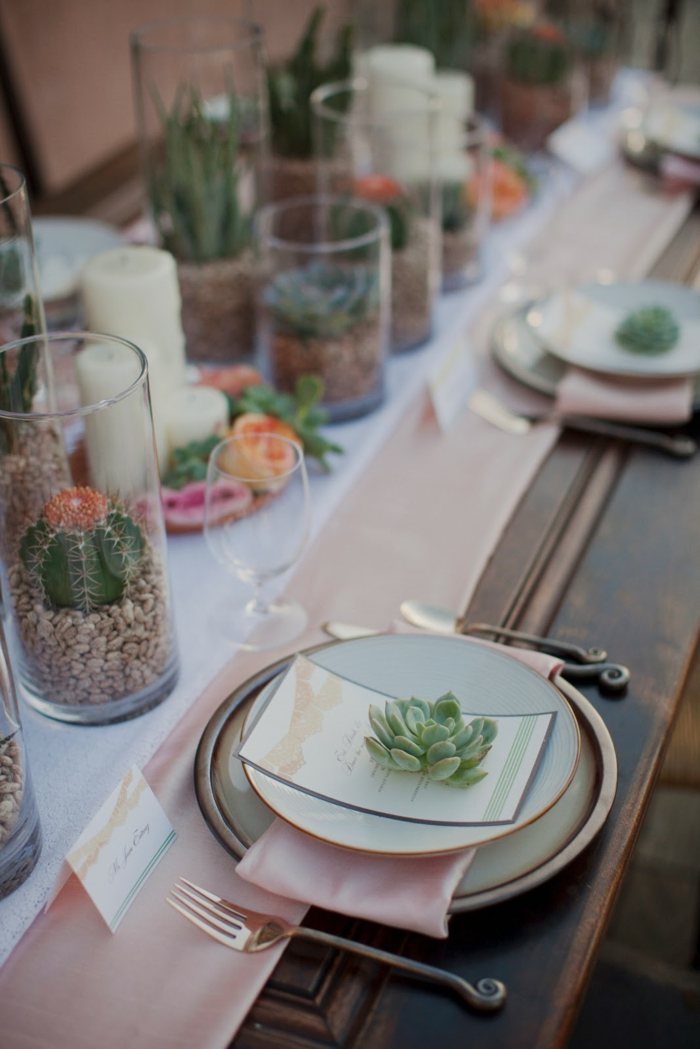 kaktus bordsdekoration saftig tallrik elegant sommarbröllop