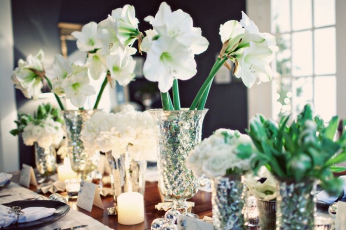 vita blommor glitter blomma vas bröllop dekor