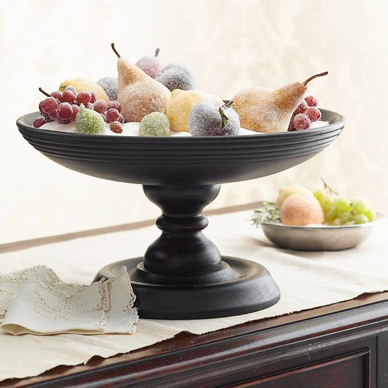 Kanderad frukt- och fruktskålsbord dukade vackra dekorationsidéer att göra själv
