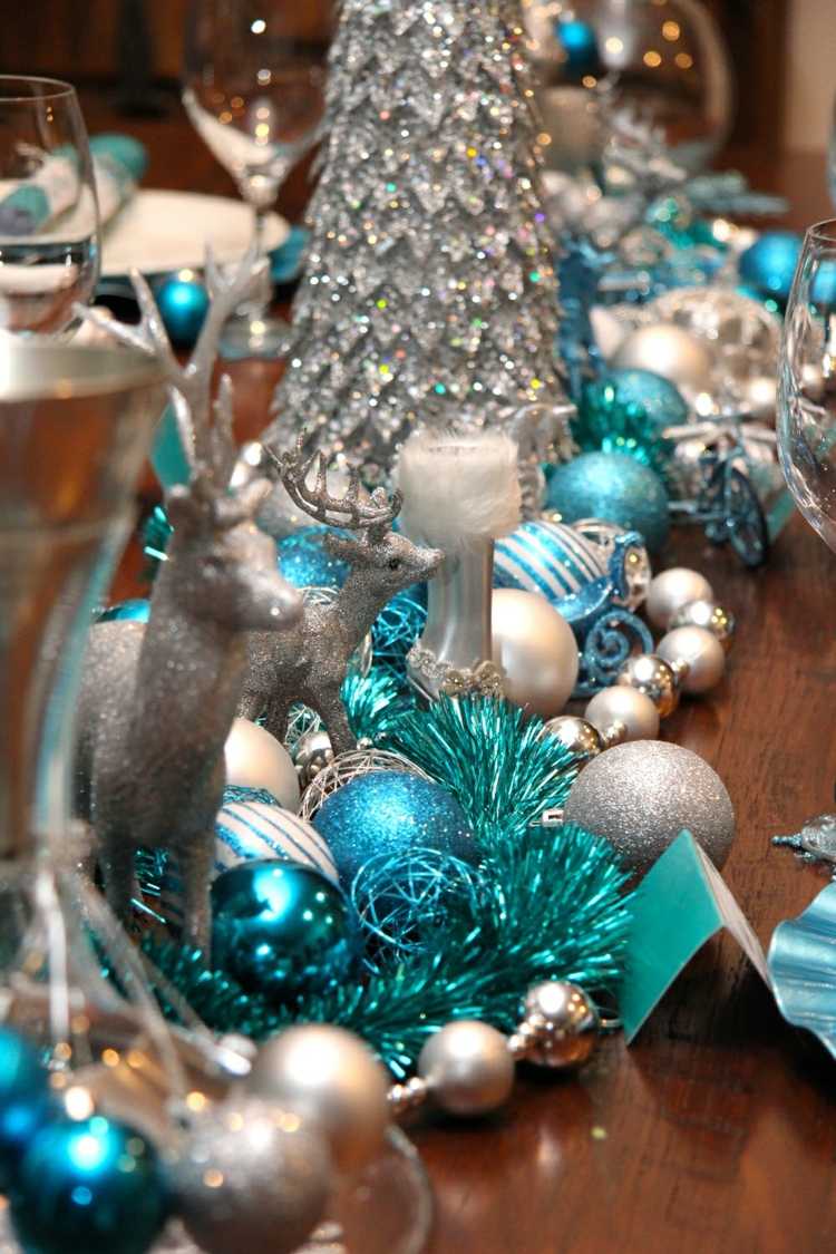 bordsdekoration för jul ljusblå silver granren