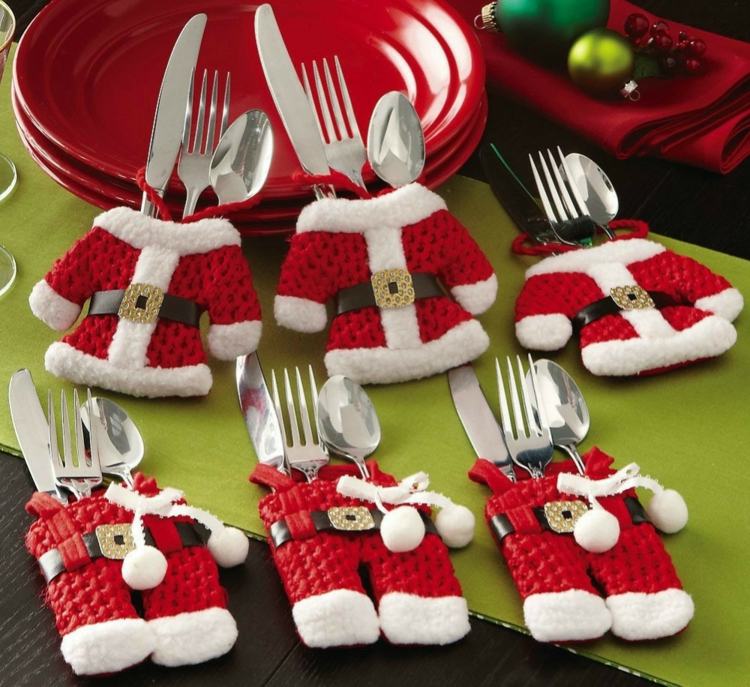 bordsdekoration för julbestickhållare jultomten röd vit