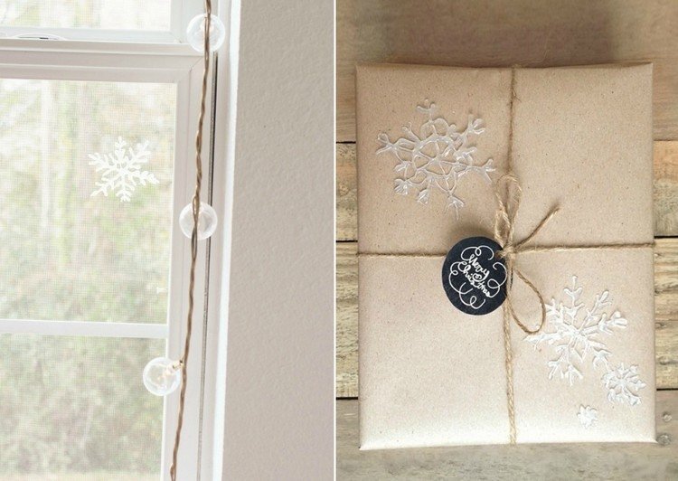 Bra hantverksidéer juldekoration-snöflingor-tinker-hett lim-fönster-presentförpackning