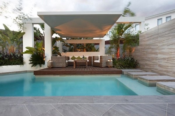 Trädäck takläggning uteplats design trädgård lounge set modern