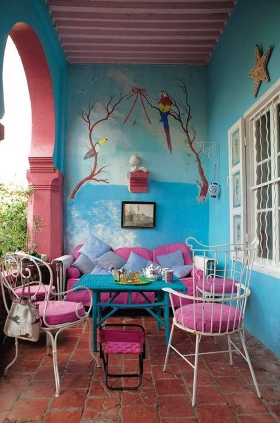 Idéer för balkonger färgade rosa blå romantisk