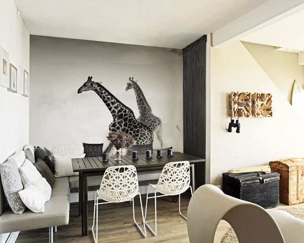 moderna väggdesignidéer safari giraff svartvita fototapeter